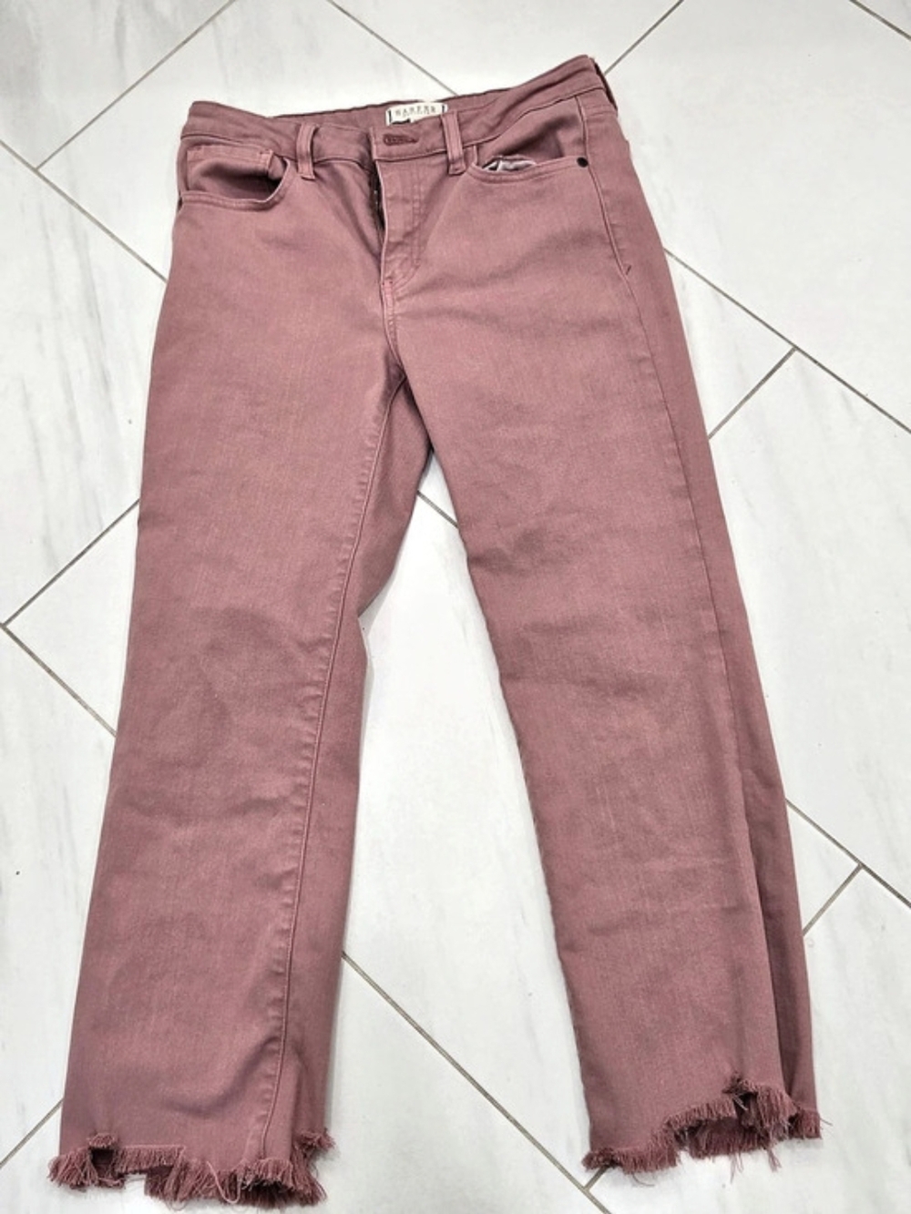 Harper Heritage Fray Hem Kick Crop Jeans Pink Waist 29